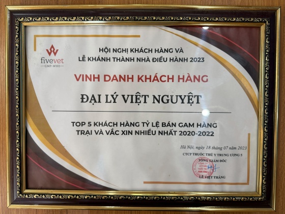 TOP 5 khách hàng tỷ lệ bán hàng nhiều nhất năm 2020 - 2022 FiveVet